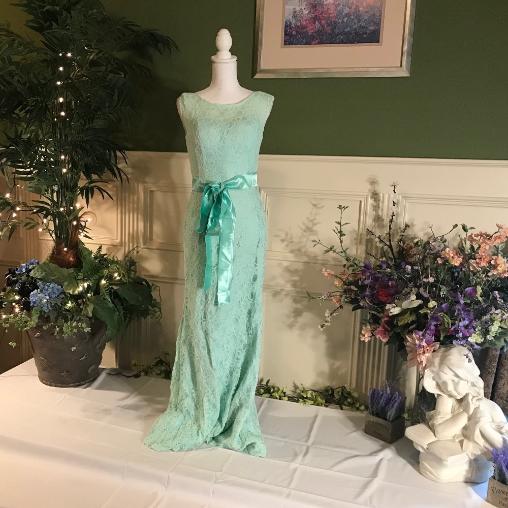 Long formal mint green Lace dress